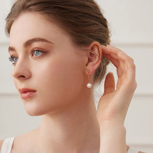 Elegant Pearl Gold Line Earrings - 8-11mm Sizes for Every Style